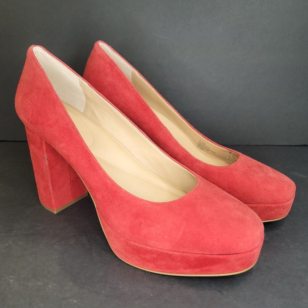 Copper Key Red Suede Platform Block Heel Pumps Shoes Women's Size 9.5 M